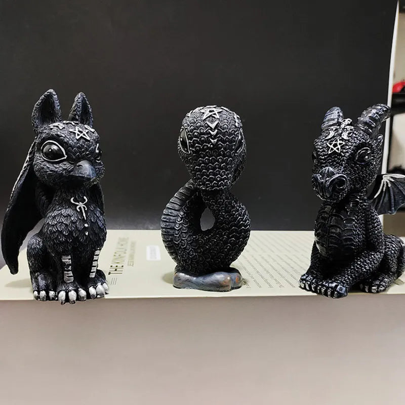 Garden Witch Cat Sculpture Gothic Kitten Decoration Halloween Magic Statue Resin Craft Ornament