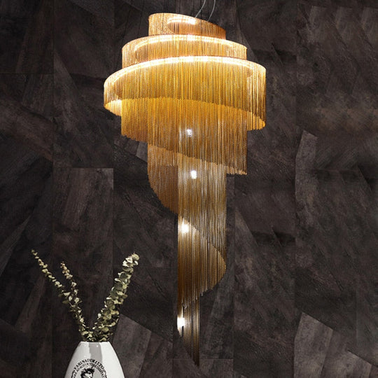 Nordic Duplex Building Staircase Lamp Long Chandelier Hollow Aluminum Chain Tassel For Villa Luxury