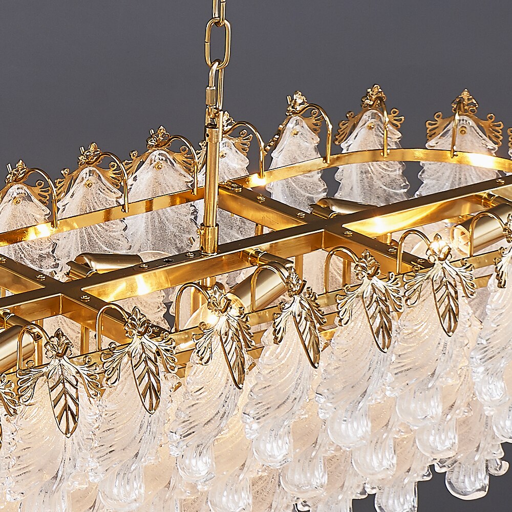 Luxury Gold Rectangle Chandelier - Modern Led Glass And Metal Hanging Lamp For Dining Room Kitchen