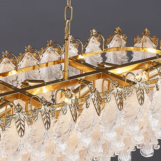 Luxury Gold Rectangle Chandelier - Modern Led Glass And Metal Hanging Lamp For Dining Room Kitchen