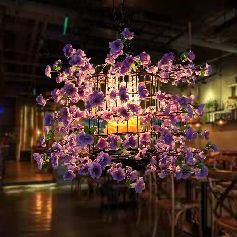 Pastoral Style Exquisite Simulation Flower Arrangement Pendant Light Theme Restaurant Cafe