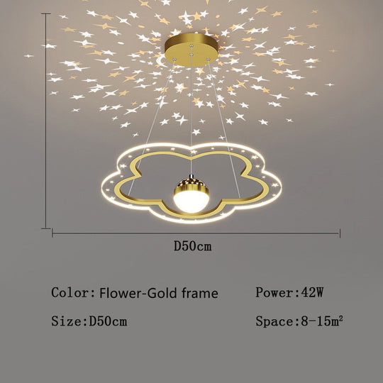 Modern Led Starry Sky Art Deco Chandelier For Bedroom Flower - Gold - D50Cm / Cool White No Remote