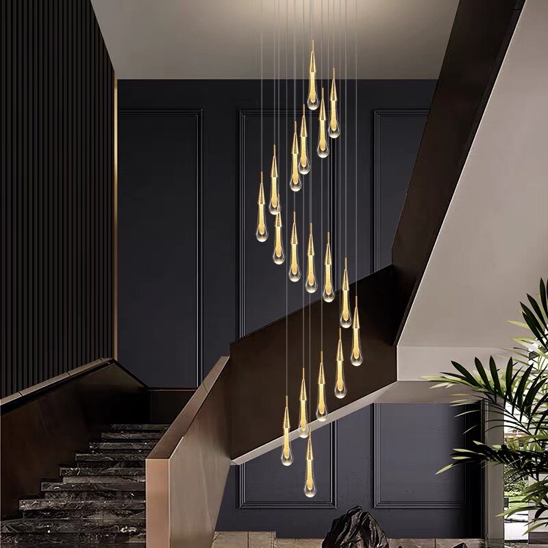 Modern Crystal Led Chandelier Lighting Hanglamp Drop Light Restaurant Bar Staircase Lamp Loft Art
