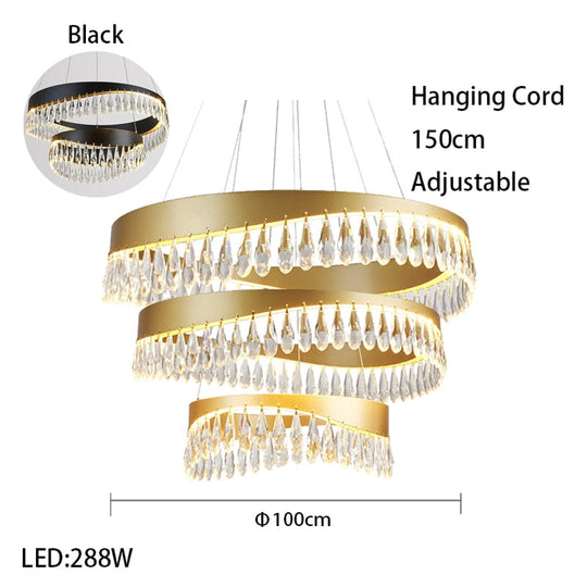 Artistic Curve Modern Suspension Chandeliers Black Luxury Crystal Hanging Lamps For Ceiling