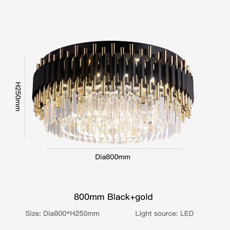 Modern Luxury Black + Gold Chandelier Lighting Large Round Crystal Lamps Living Room Bedroom Led