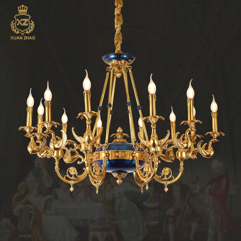 European Retro Decoration Candlestick Chandeliers French Exquisite Hand - Carved Brass Lights