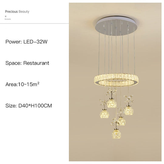 Post - Modern Led Chandelier Nordic Simple Light Luxury 3/5/7 Head Crystal Pendent Lamp Suitable