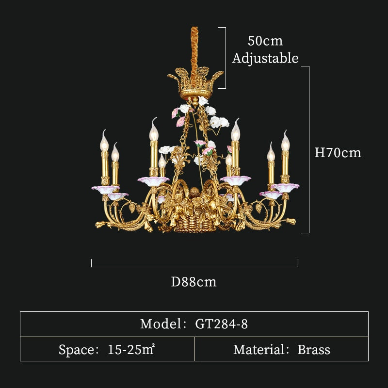 6/8/15 Lights French Pastoral Copper Flower Basket Chandelier European Style Classic Living Dining