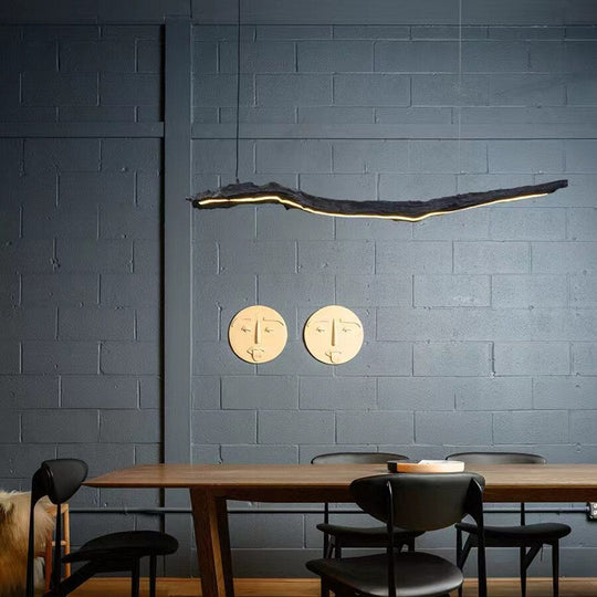 Nordic Personality Led Strip Chandelier - Black Wabi - Sabi Hanging Lamps For Restaurants Offices