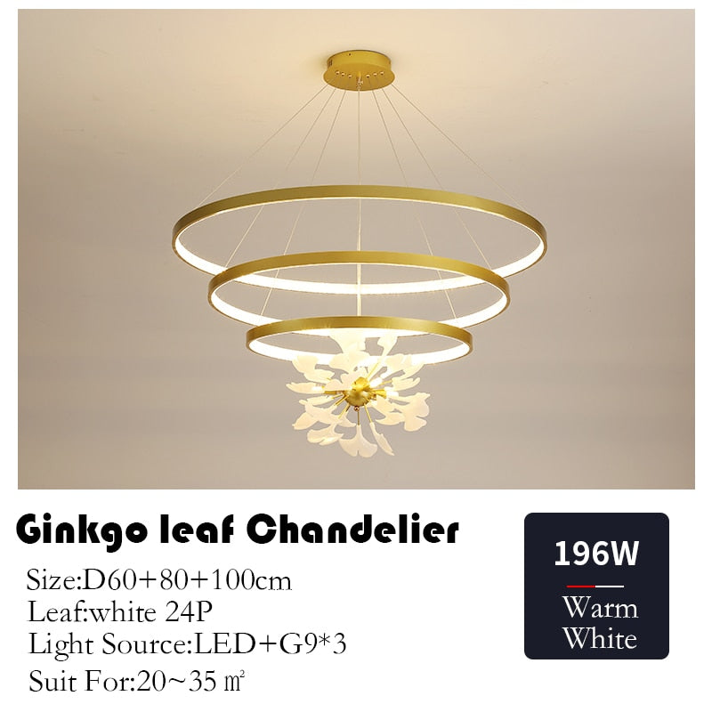 Nordic Minimalist Pendant Lights Living Room Geometric Line Ginkgo Lamp Simple Modern Luxury