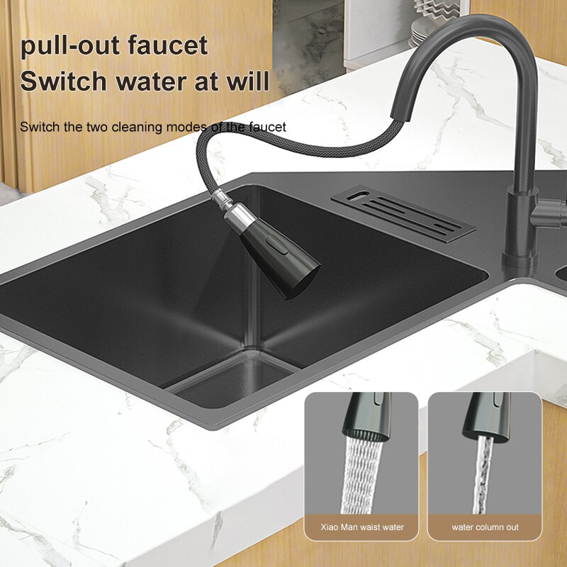 Shape Stainless Steel Kitchen Sink Household Corner Black L - Shaped Washibasin Hand Washing Bowl