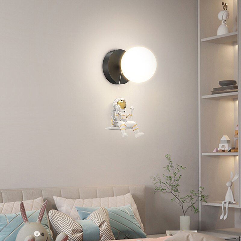 Astronaut Swing Glass Ball Modern Children Wall Lamp Bedroom Bedside Living Room Kitchen Bathroom