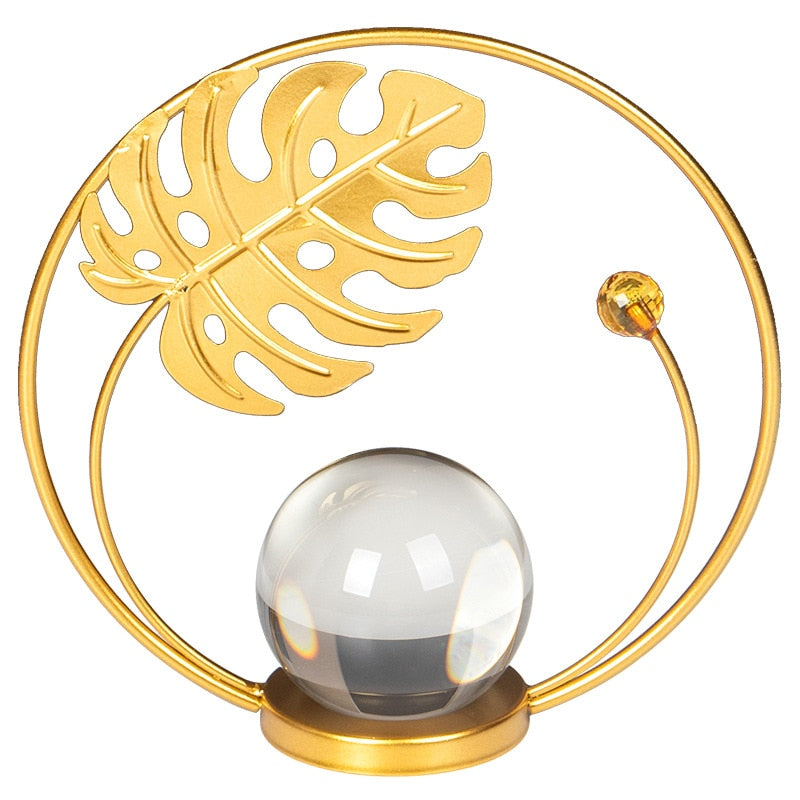 Elegant Ginkgo Leaf And Crystal Ball Iron Decor: Premium Quality Home Accent Homedecor