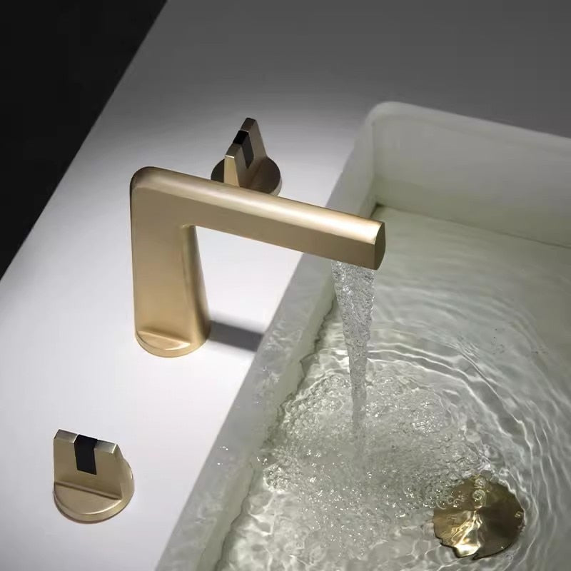 Brushed Gold Basin Faucet Total Brass Black Bathroom Gray Sink Faucets 3 Hole Hot And Cold