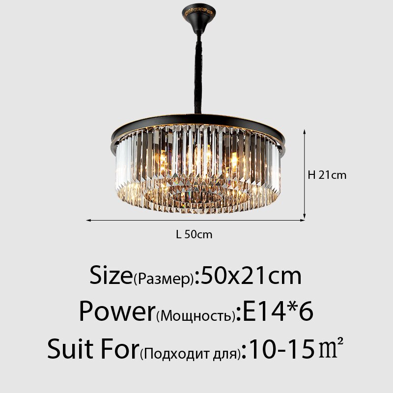 Susie - Modern Industrial Retro Crystal Chandelier 6Heads Black Chandeliers