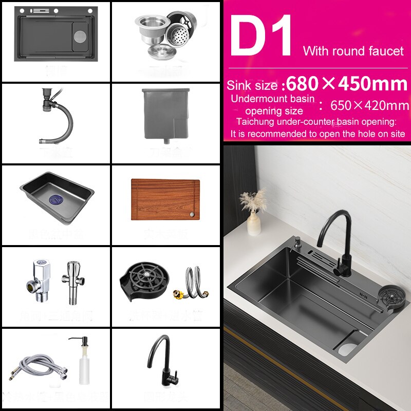 Kitchen Sink 304 Stainless Steel Topmount Sink With Knife - Holder Multifunction Single Bowl Wash