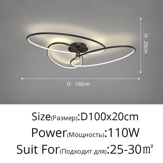 Postmodern Nordic Creative Rotatable Living Room Ceiling Light B Black D100X20Cm / 3 Colors No
