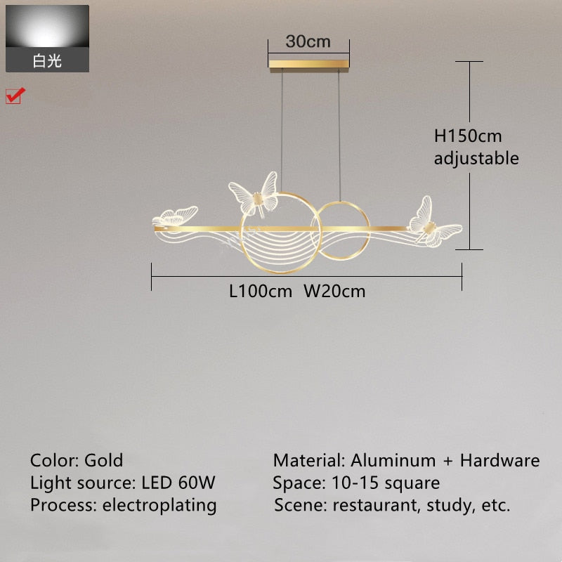 Nordic Light Luxury Dining Room Led Chandelier Modern Rectangular Black/Gold Kitchen Pendant Lamps