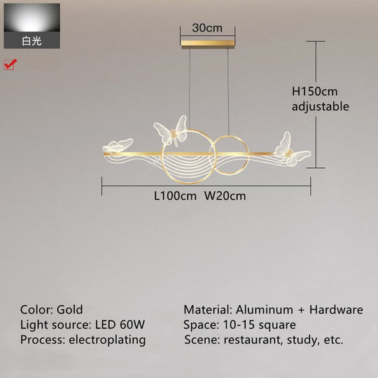 Nordic Light Luxury Dining Room Led Chandelier Modern Rectangular Black/Gold Kitchen Pendant Lamps