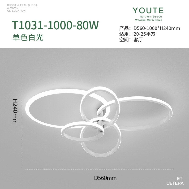 Gold White Modern Led Chandelier Lighting For Living Study Room Dimmable Indoor Ceiling Lamp Parlor