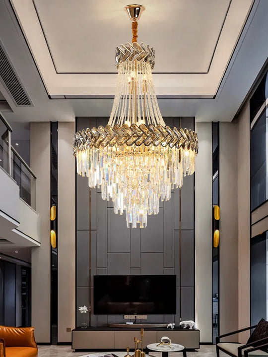 Light Luxury Simple Duplex Villa Living Room Crystal Chandelier Modern European Atmosphere Jump