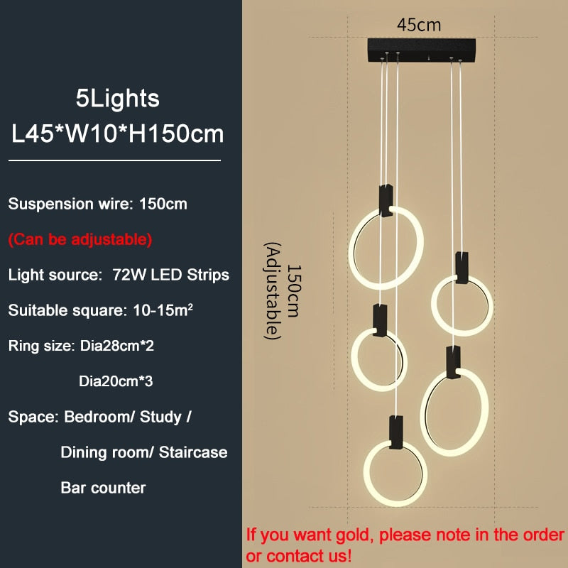 Led Staircase Chandelier Modern Acrylic Design Lamp Luxury Home Decor Indoor Lighting Creative Black