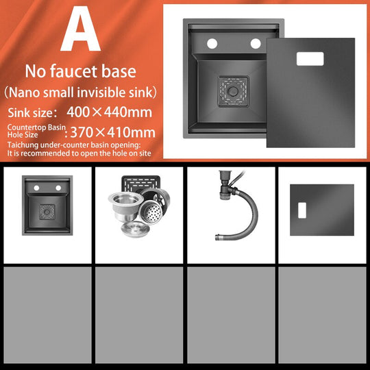 Bar Sink Single Bowl Hidden Black Kitchen Undermount Stainless Steel Square Small Size Sinks Or