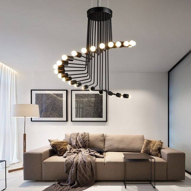 Nordic Industrial Retro Chandelier Simple Living Room Cafe Bar Restaurant Loft Staircase Screw Lamp