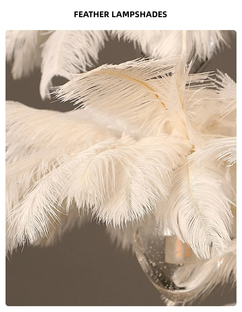 Ava Modern Ostrich Feather Chandelier - Elegant Glass Pendant Light For Staircases And Home Decor
