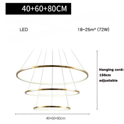 Art Deco Led Stainless Steel Golden Silver Ring Hanging Lamps Lustre Pendant Light Lighting