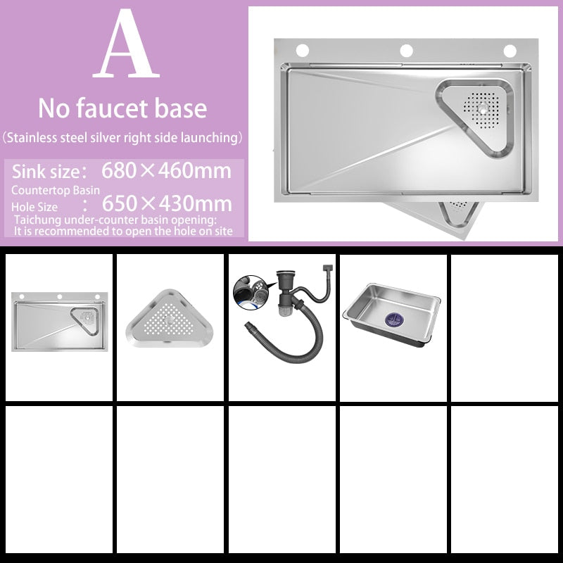 304 Stainless Steel Kitchen Sink Home Wash Basin Under The Counter Large Single - Slot With Faucet