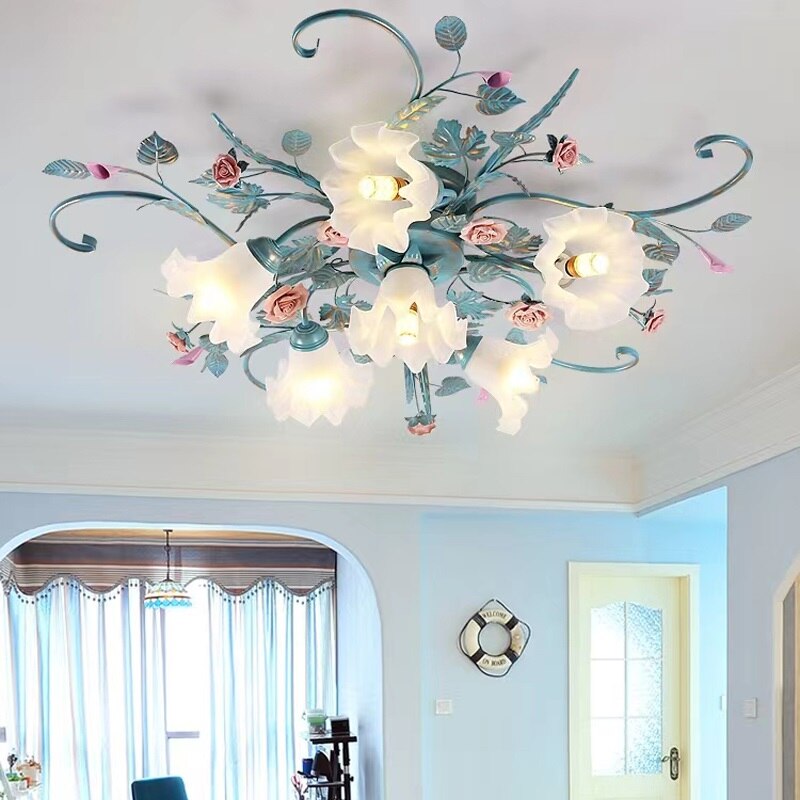 Enchanting Floral Ceiling Lights: Elegant Iron Princess Bedroom Lamp For A Romantic Ambiance In
