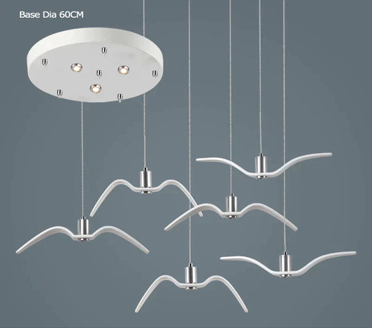 Resin Night Birds Silhouette Sky Freedom Seagull Pendant Light 6 Lights White