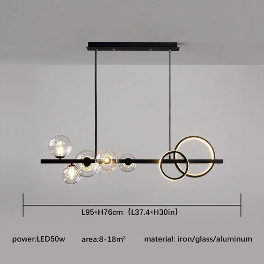 Black Chandelier For Home Kitchen Living Dining Room Modern Vintage Glass Ball Led Hanging Ceiling