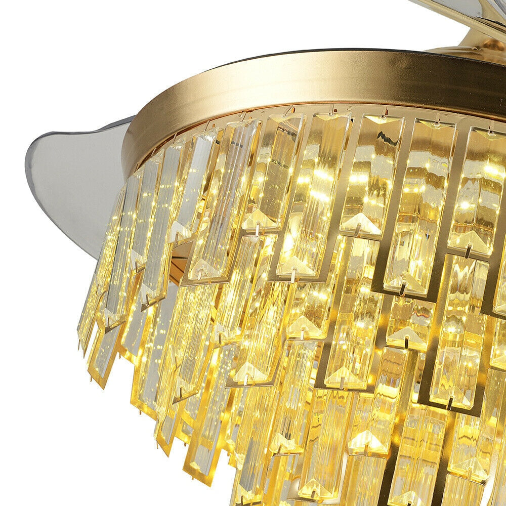 Modern Crystal Dimmable Led Ceiling Light - Chandelier Lamp With Fan Includes Remote Ideal For Home