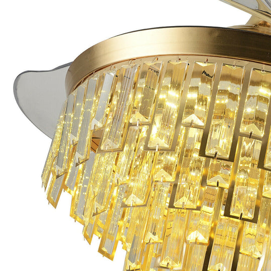 Modern Crystal Dimmable Led Ceiling Light - Chandelier Lamp With Fan Includes Remote Ideal For Home