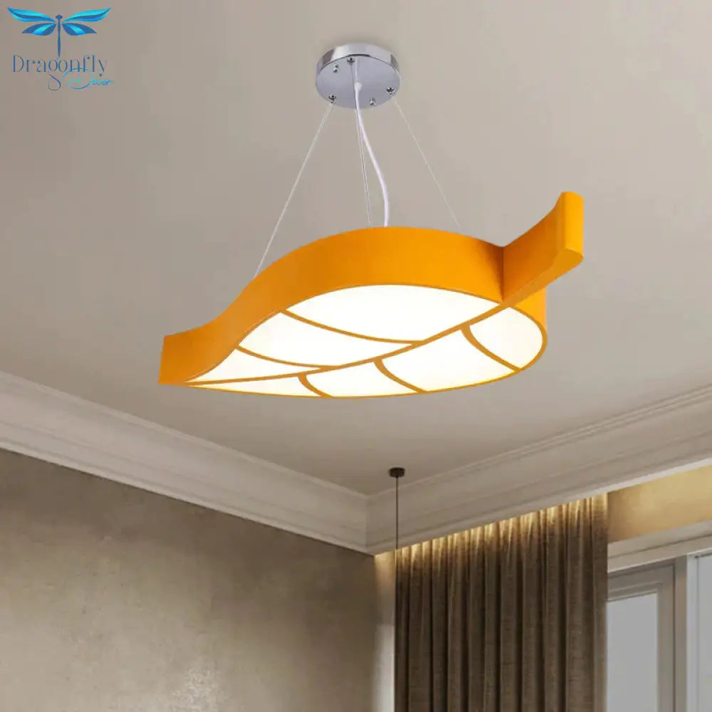 Acrylic Leave Hanging Chandelier Modern Style Led Pendant Light Kit In Blue/Yellow/Green For Dining