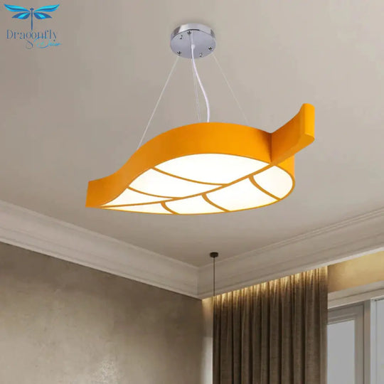 Acrylic Leave Hanging Chandelier Modern Style Led Pendant Light Kit In Blue/Yellow/Green For Dining