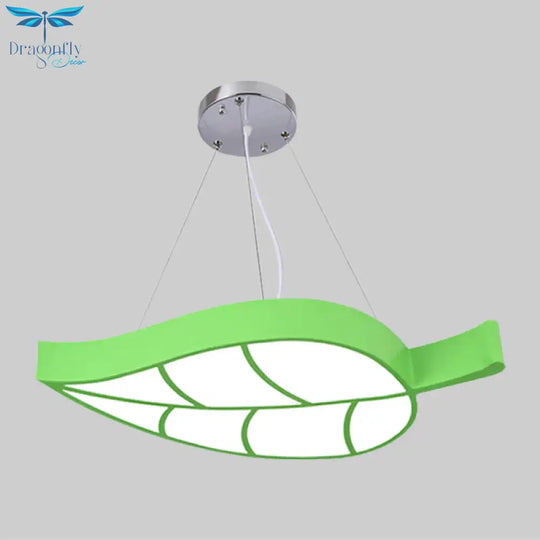 Acrylic Leave Hanging Chandelier Modern Style Led Pendant Light Kit In Blue/Yellow/Green For Dining