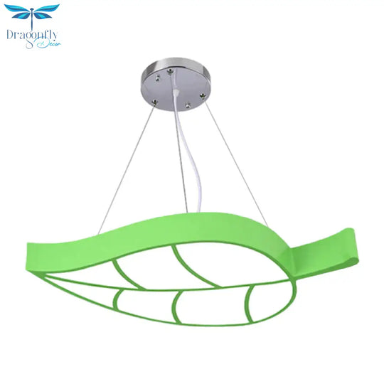 Acrylic Leave Hanging Chandelier Modern Style Led Pendant Light Kit In Blue/Yellow/Green For Dining