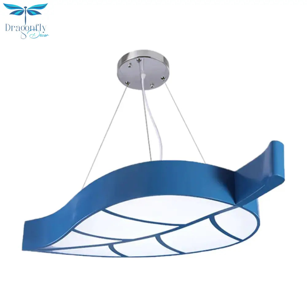 Acrylic Leave Hanging Chandelier Modern Style Led Pendant Light Kit In Blue/Yellow/Green For Dining
