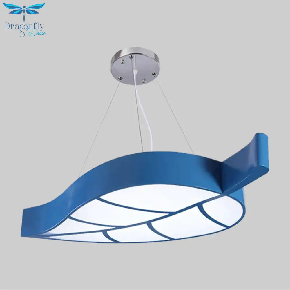 Acrylic Leave Hanging Chandelier Modern Style Led Pendant Light Kit In Blue/Yellow/Green For Dining
