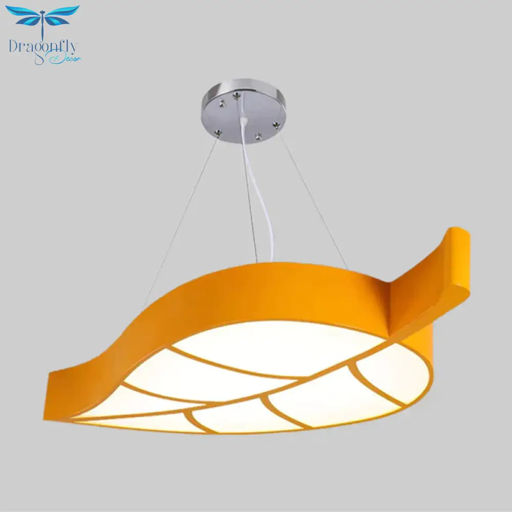 Acrylic Leave Hanging Chandelier Modern Style Led Pendant Light Kit In Blue/Yellow/Green For Dining