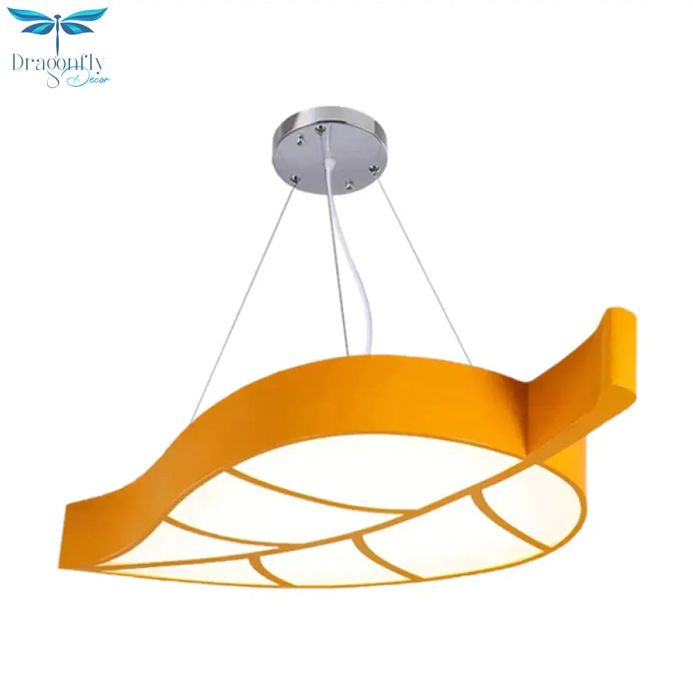 Acrylic Leave Hanging Chandelier Modern Style Led Pendant Light Kit In Blue/Yellow/Green For Dining