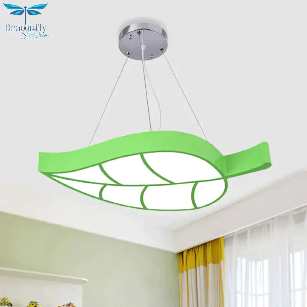 Acrylic Leave Hanging Chandelier Modern Style Led Pendant Light Kit In Blue/Yellow/Green For Dining