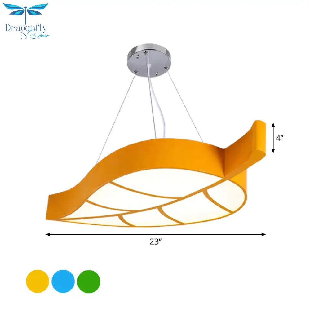 Acrylic Leave Hanging Chandelier Modern Style Led Pendant Light Kit In Blue/Yellow/Green For Dining