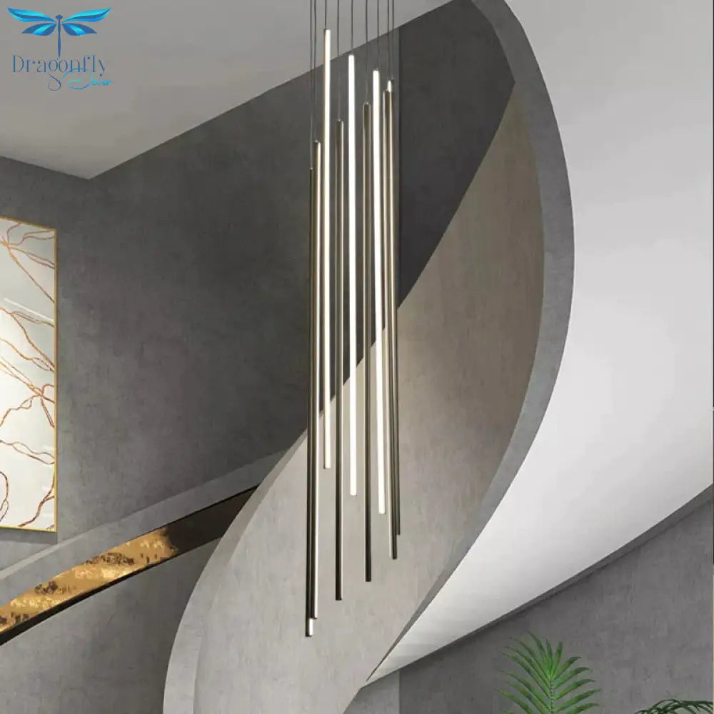 Adley - Black Stair Long Led Chandelier