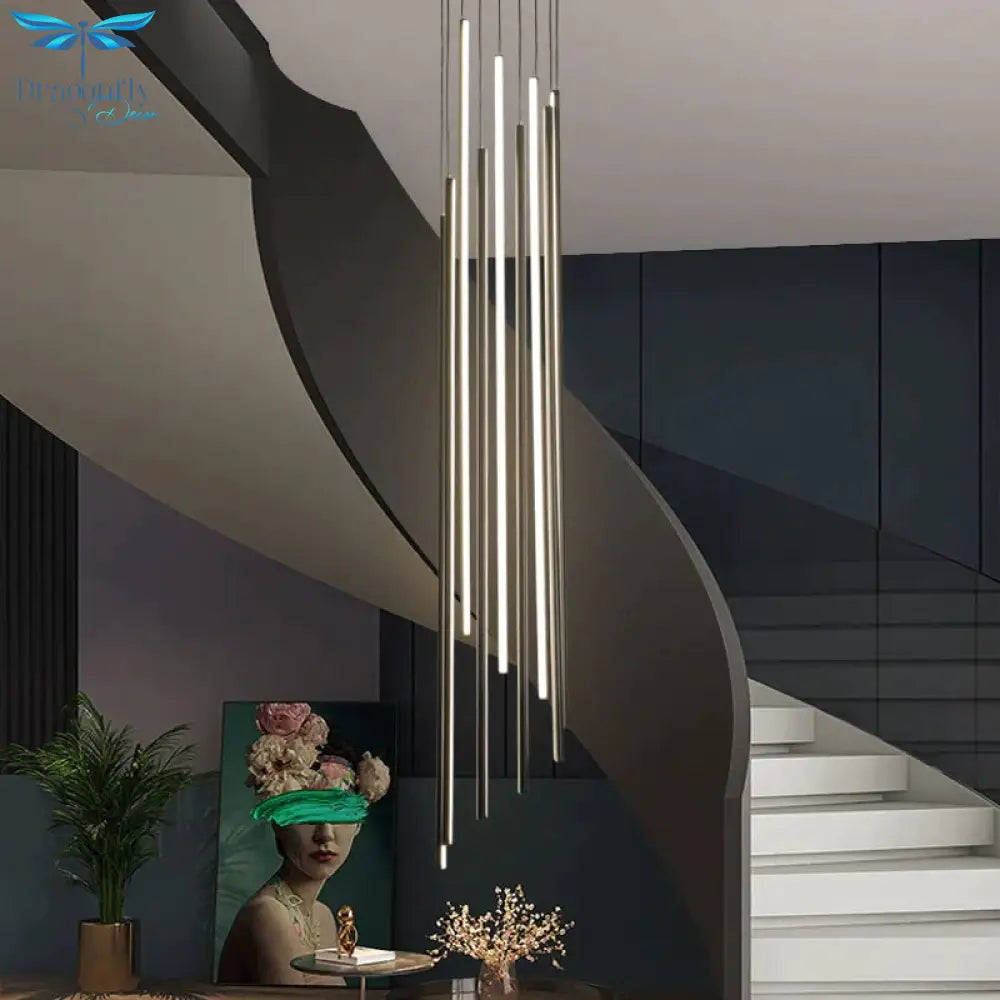 Adley - Black Stair Long Led Chandelier