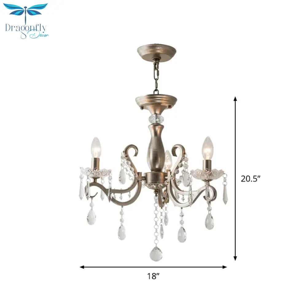 Aged Silver Crystal Suspension Light Candelabra 3 - Bulb Traditional Hanging Chandelier