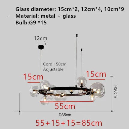 Aisha - Led Glass Chandelier 15 - Black - Clear / Warm White Chandelier